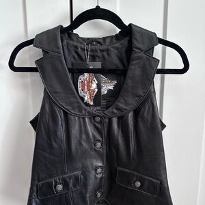Harley-Davidson Black Leather Sleeveless Top